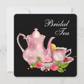 ピンクとブラックのウェディング ティーパーティー 招待状 (正面)