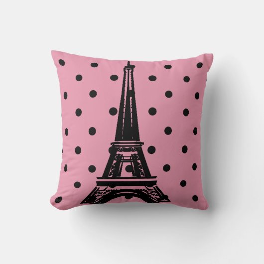 ピンクとブラックのエッフェルタワー枕 クッション (正面)