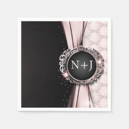 ピンクとブラックのエレガントなラグジュアリーウェディング スタンダードカクテルナプキン