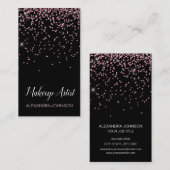 ピンクとブラックのエレガントグリッターメイクアップアーティスト 名刺 (正面/裏面)