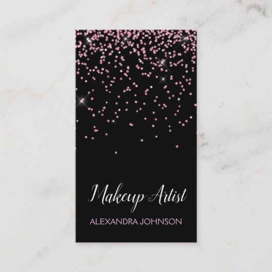 ピンクとブラックのエレガントグリッターメイクアップアーティスト 名刺 (正面)