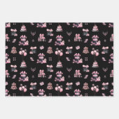 ピンクとブラックのオートクチュールファッション誕生日パターン ラッピングペーパーシート (正面)