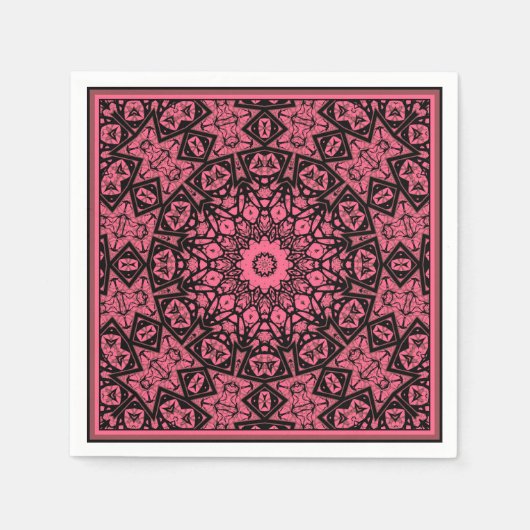 ピンクとブラックのオーナメントショールパッチワークショール スタンダードカクテルナプキン (正面)