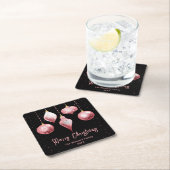 ピンクとブラックのオーナメントメリークリスマス スクエアペーパーコースター (インサイチュ)