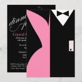 ピンクとブラックのカクテルドレスのパーティー 招待状 (正面/裏面)