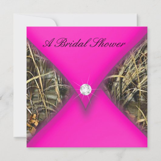 ピンクとブラックのカモフラージュ柄のブライズシャワー 招待状 (正面)