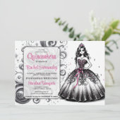 ピンクとブラックのキンセアニエラの女の子 招待状 (スタンド正面)