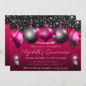 ピンクとブラックのクリスマスオーナメントキンセアニェラ 招待状 (正面/裏面)