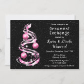 ピンクとブラックのクリスマスオーナメント交換 招待状 (正面)