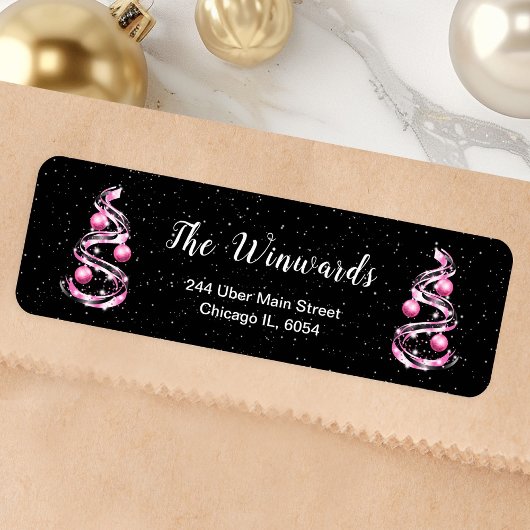 ピンクとブラックのクリスマスオーナメント ラベル