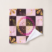 ピンクとブラックのグラフィックアート、神秘的なチェッカーボード バスタオルセット (ウォッシュタオル)