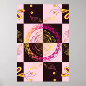 ピンクとブラックのグラフィックアート、神秘的なチェッカーボード ポスター (正面)
