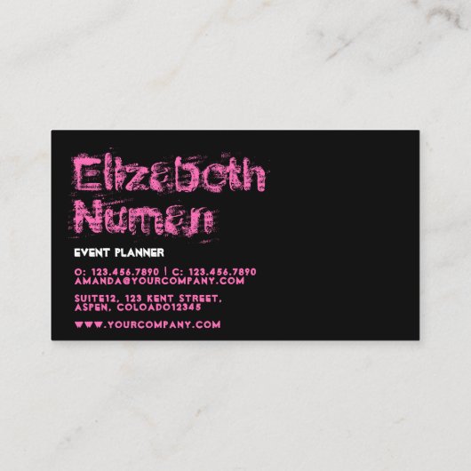 ピンクとブラックのグランジタイポグラフィ名刺 名刺 (裏面)