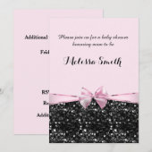 ピンクとブラックのグリッターが煌くリボン 女の子のベビーシャワー 招待状 (正面/裏面)