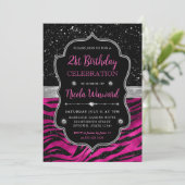 ピンクとブラックのグリッターストライプタイガー21歳の誕生日 招待状 (スタンド正面)