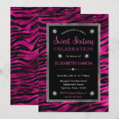 ピンクとブラックのグリッタータイガーストライプ スイート16 招待状 (正面/裏面)