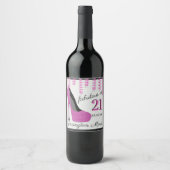 ピンクとブラックのグリッター誕生日きらめくワインまたは ワインラベル (正面)