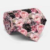 ピンクとブラックのゴシックの花フローラ ネクタイ (ロール)
