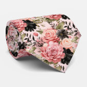 ピンクとブラックのゴシックの花フローラ ネクタイ (ロール)
