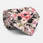 ピンクとブラックのゴシックの花フローラ ネクタイ (ロール)
