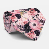 ピンクとブラックのゴシックの花フローラ ネクタイ (ロール)