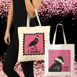 ピンクとブラックのゴシックカラスのMerry Crowmasホリデー トートバッグ