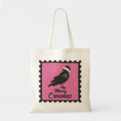 ピンクとブラックのゴシックカラスのMerry Crowmasホリデー トートバッグ (正面)