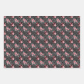 ピンクとブラックのゴシックフローラスカル ラッピングペーパーシート (正面2)