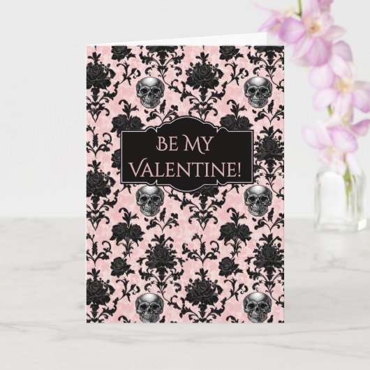 ピンクとブラックのゴスドクロとバラ カード (蘭)