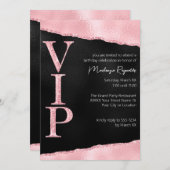 ピンクとブラックのゴージャスなグリッターVIPパーティー 招待状 (正面/裏面)