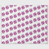 ピンクとブラックのサッカーボールカスタム文字 ラッピングペーパー (フラット)