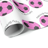 ピンクとブラックのサッカーボールカスタム文字 ラッピングペーパー (ロールコーナー)