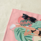 ピンクとブラックのサマー ヴィブス ブライズメイド パーティー ビーチタオル (インサイチュ)