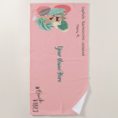 ピンクとブラックのサマー ヴィブス ブライズメイド パーティー ビーチタオル (正面)