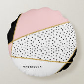 ピンクとブラックのシックな抽象芸術パターカスタムン ラウンドクッション (裏面)