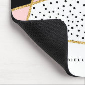 ピンクとブラックのシックな抽象芸術パターパーソナライズされたン マウスパッド (コーナー)