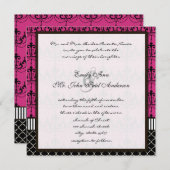 ピンクとブラックのシャンデリアの結婚式の招待 招待状 (正面/裏面)