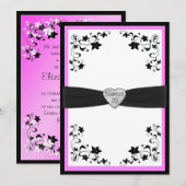 ピンクとブラックのスイート16パーティー招待状 招待状 (正面/裏面)