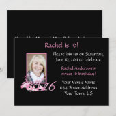 ピンクとブラックのスイート16招待状 招待状 (正面/裏面)