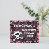 ピンクとブラックのスカルハートパーティの招待状 招待状 (スタンド正面)