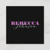 ピンクとブラックのスクリプト写真付きスクエア名刺 スクエア名刺 (正面)