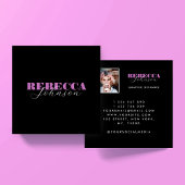 ピンクとブラックのスクリプト写真付きスクエア名刺 スクエア名刺