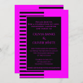 ピンクとブラックのストライプの結婚式招待状 (正面/裏面)