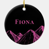 ピンクとブラックのスノーボードクリスマス セラミックオーナメント (裏面)