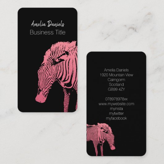 ピンクとブラックのゼブラの名刺 名刺 (正面/裏面)