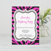 ピンクとブラックのゼブラファッションガール ハッピーバースデー 招待状 (スタンド正面)
