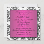 ピンクとブラックのダマスク卒業パーティー 招待状 (裏面)