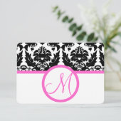 ピンクとブラックのダマスク・スワール 結婚式招待状 招待状 (スタンド正面)