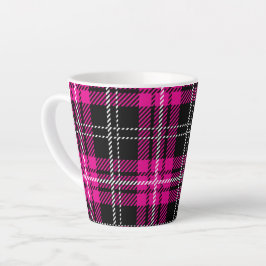 ピンクとブラックのチェック柄プリント コーヒーマグカップ カフェラテマグ