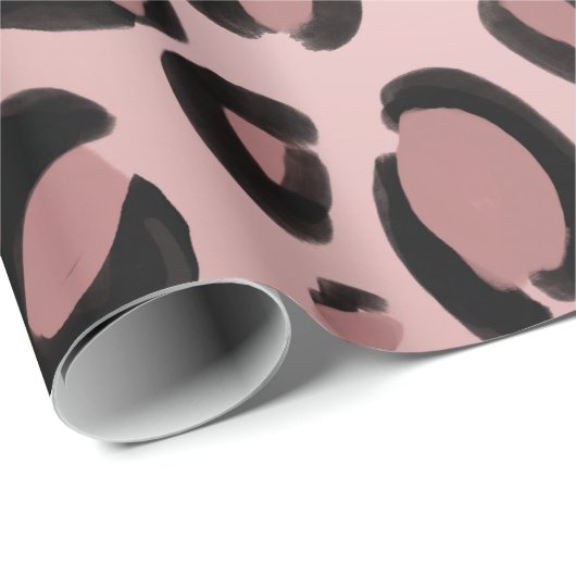 ピンクとブラックのチ絵を描ェータヒョウのプリントスポット ラッピングペーパー (ロールコーナー)